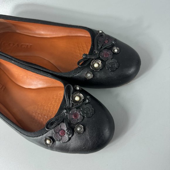 Coach Tea Rose Lola Ballet, Black, Size US 7 - Picture 12 of 14